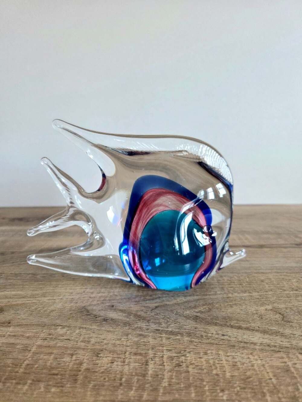Art Glass Blue Pink Fish Figurine Sculpture Murano Style
